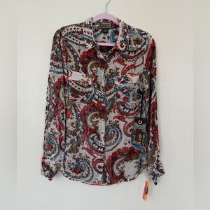 2OH Threads Two Old Hippies | Velvet Burnout Paisley Button-up Shirt | M | NWT